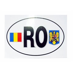 Autocolant RO cu 2 steaguri (tricolor si stema)