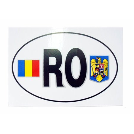 Autocolant RO cu 2 steaguri (tricolor si stema)