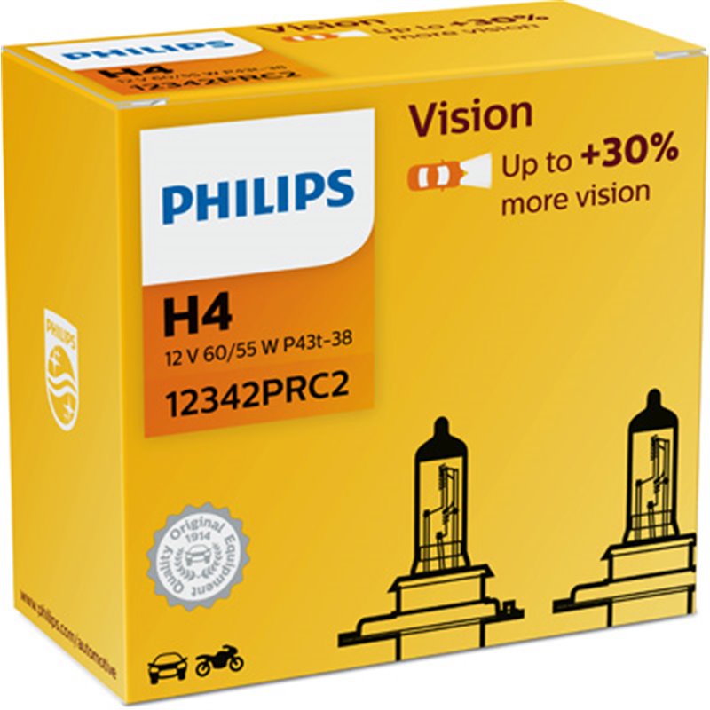 Bec H4 12V/60/55W +30% Philips Vision 2 buc.