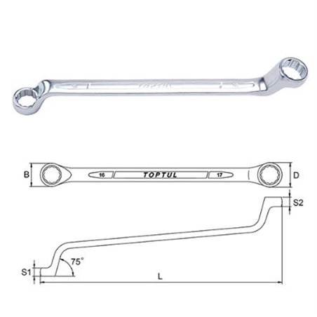 Cheie inelara, cu doua capete, decalaj, 75°, dimensiune: 24, 27 mm, marime: 24x27, lungime: 328mm - TOPTUL AAEI2427