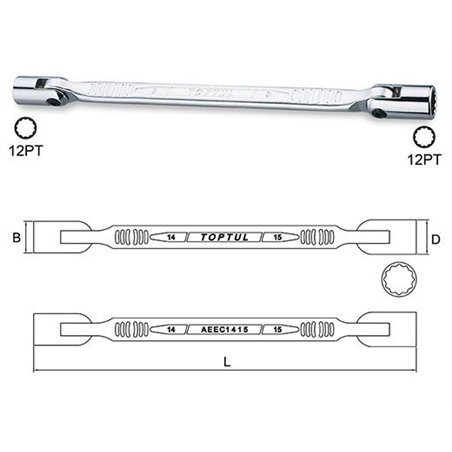 Cheie tubulara, pivotant, dimensiune: 6x7 mm, marime: 6x7 - TOPTUL AEEC0607