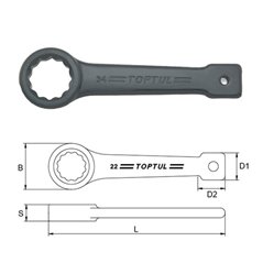 Cheie inelara, fixa, o singura fata, Bi-hexagonal, durabilitate  sporita, dimensiune: 25 mm, lungime: 162mm, fin - TOPTUL AAAR25