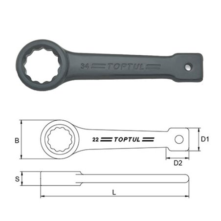 Cheie inelara, fixa, o singura fata, Bi-hexagonal, durabilitate  sporita, dimensiune: 25 mm, lungime: 162mm, fin - TOPTUL AAAR25