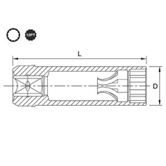 Tubulara Toptul: 3/8" 12pt/cu design de arc de frunze pentru a retine/agrafa - 14 mm, lungime 63 mm