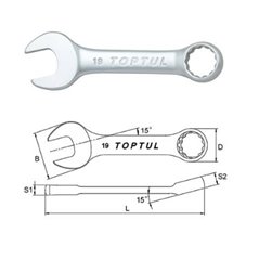 Cheie cleste combinat, scurt, scurt, 15°, dimensiune: 9 mm, marime: 9, lungime: 95mm, finisaj: oglinda