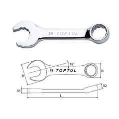 Cheie cleste combinat, scurt, scurt, 15°, dimensiune: 19 mm, marime: 19, lungime: 137mm, finisaj: oglinda