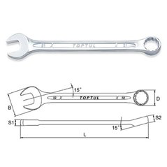 Cheie combinata, 15°, dimensiune: 34 mm, marime: 34, lungime: 409mm, finisaj: satin cromat - TOPTUL AAEB3434