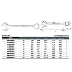 Cheie cleste combinat, 15°, dimensiune: 46 mm, marime: 46, lungime: 549mm, finisaj: satin cromat