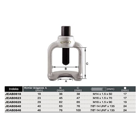 pentru articulatii sferice, dimensiune maxilar: 23mm, max. Spatiere: 45mm, lungime: 47mm - TOPTUL JEAB0623