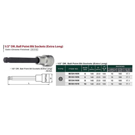 Tubulara: 1/2" BILA HEX - 10 mm, lungime 140 mm - TOPTUL BCSA1610